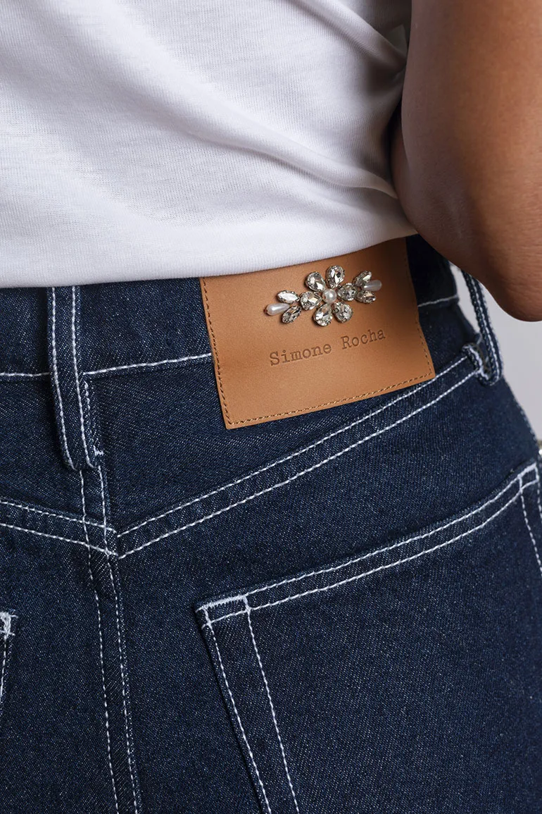 Turbo Embellished Puddle Jeans - Indigo/Clear