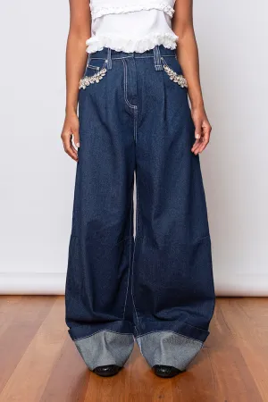 Turbo Embellished Puddle Jeans - Indigo/Clear