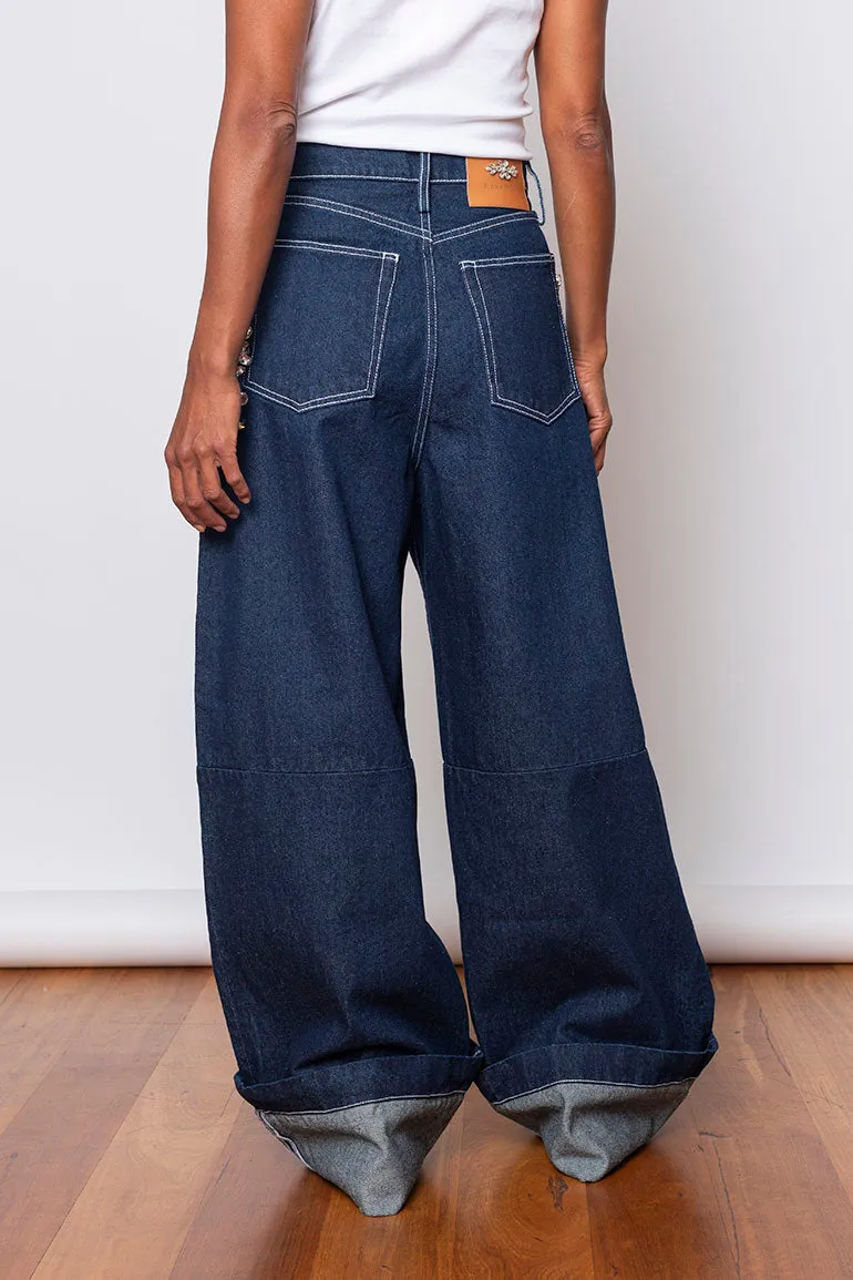 Turbo Embellished Puddle Jeans - Indigo/Clear