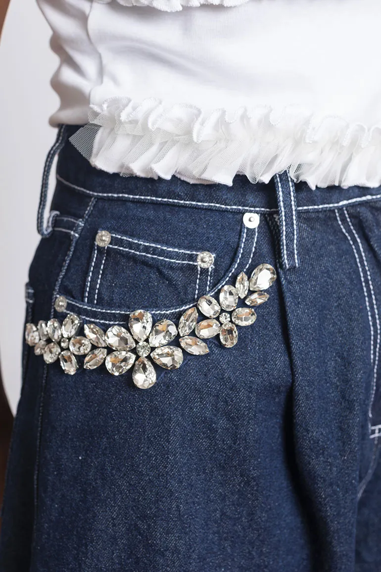 Turbo Embellished Puddle Jeans - Indigo/Clear
