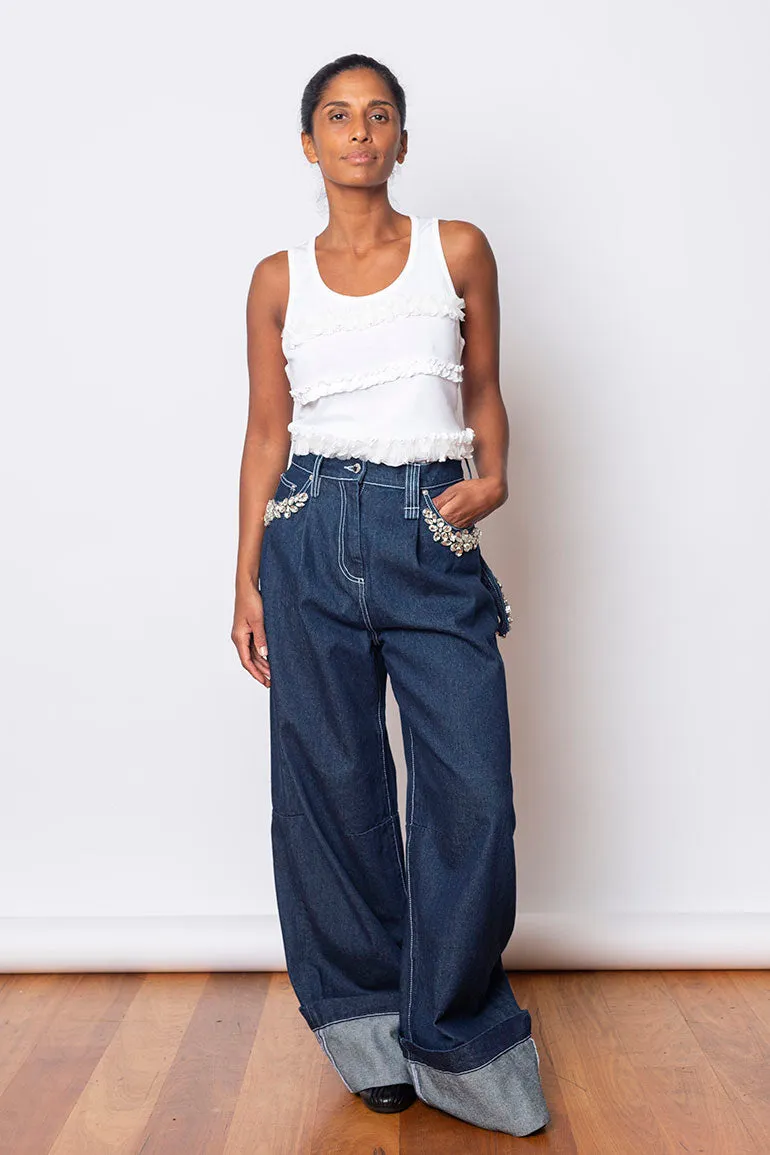 Turbo Embellished Puddle Jeans - Indigo/Clear