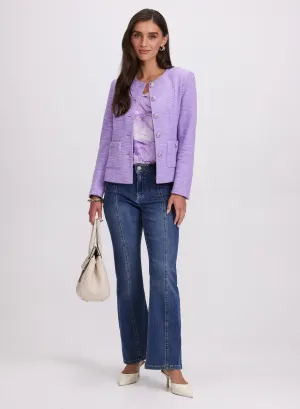 Tweed Button-Down Jacket & Flare Leg Jeans