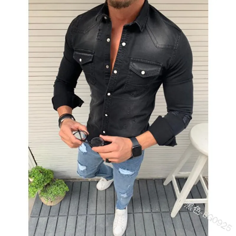 West Louis™ Turndown Washed Jeans Shirt