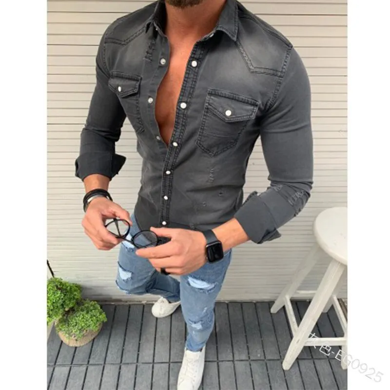 West Louis™ Turndown Washed Jeans Shirt