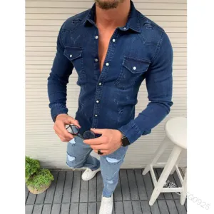 West Louis™ Turndown Washed Jeans Shirt