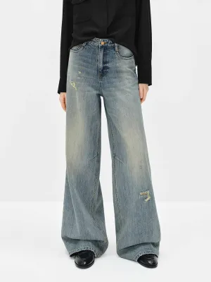 Wide Leg Blue Denim Jeans