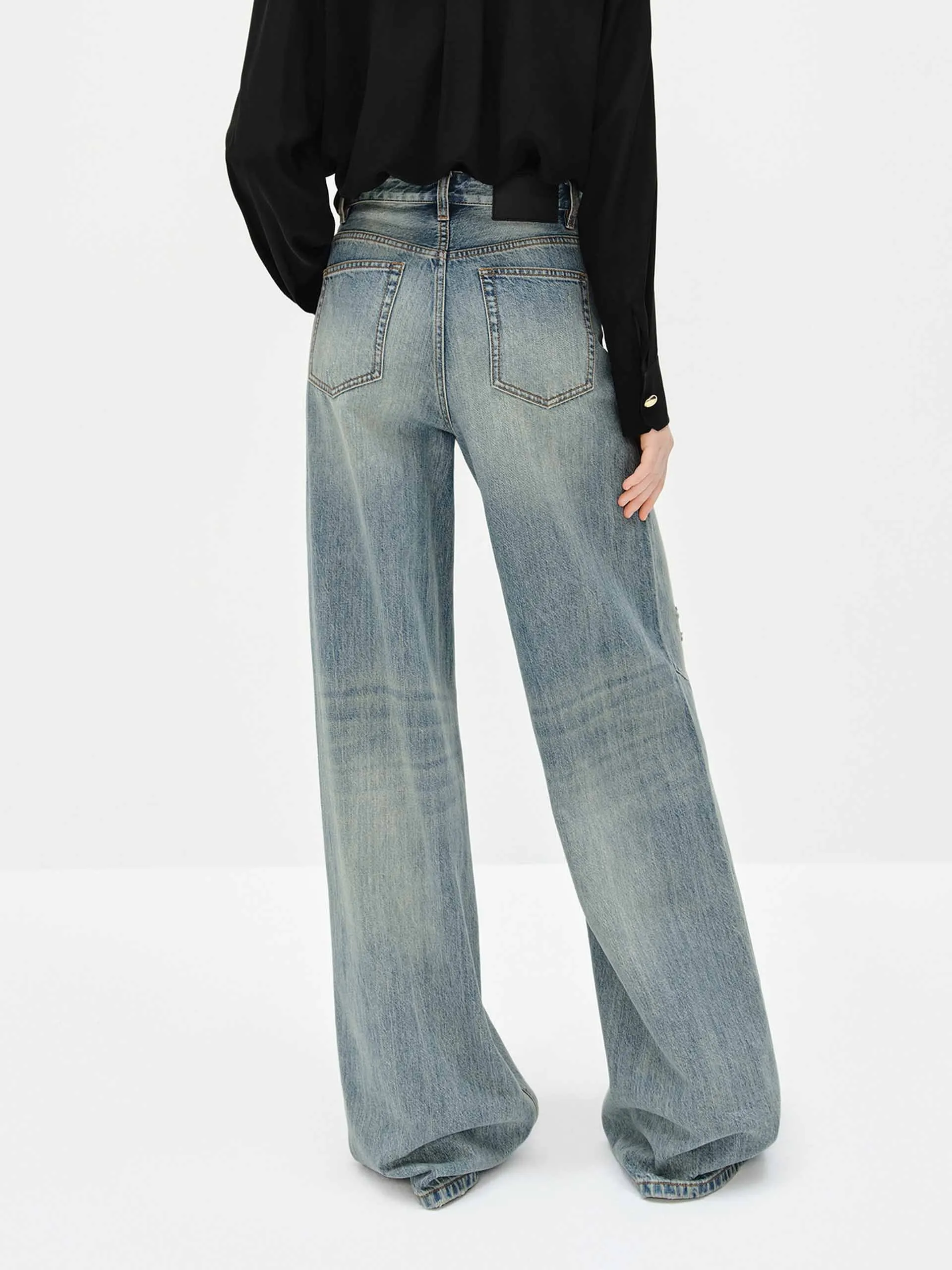 Wide Leg Blue Denim Jeans