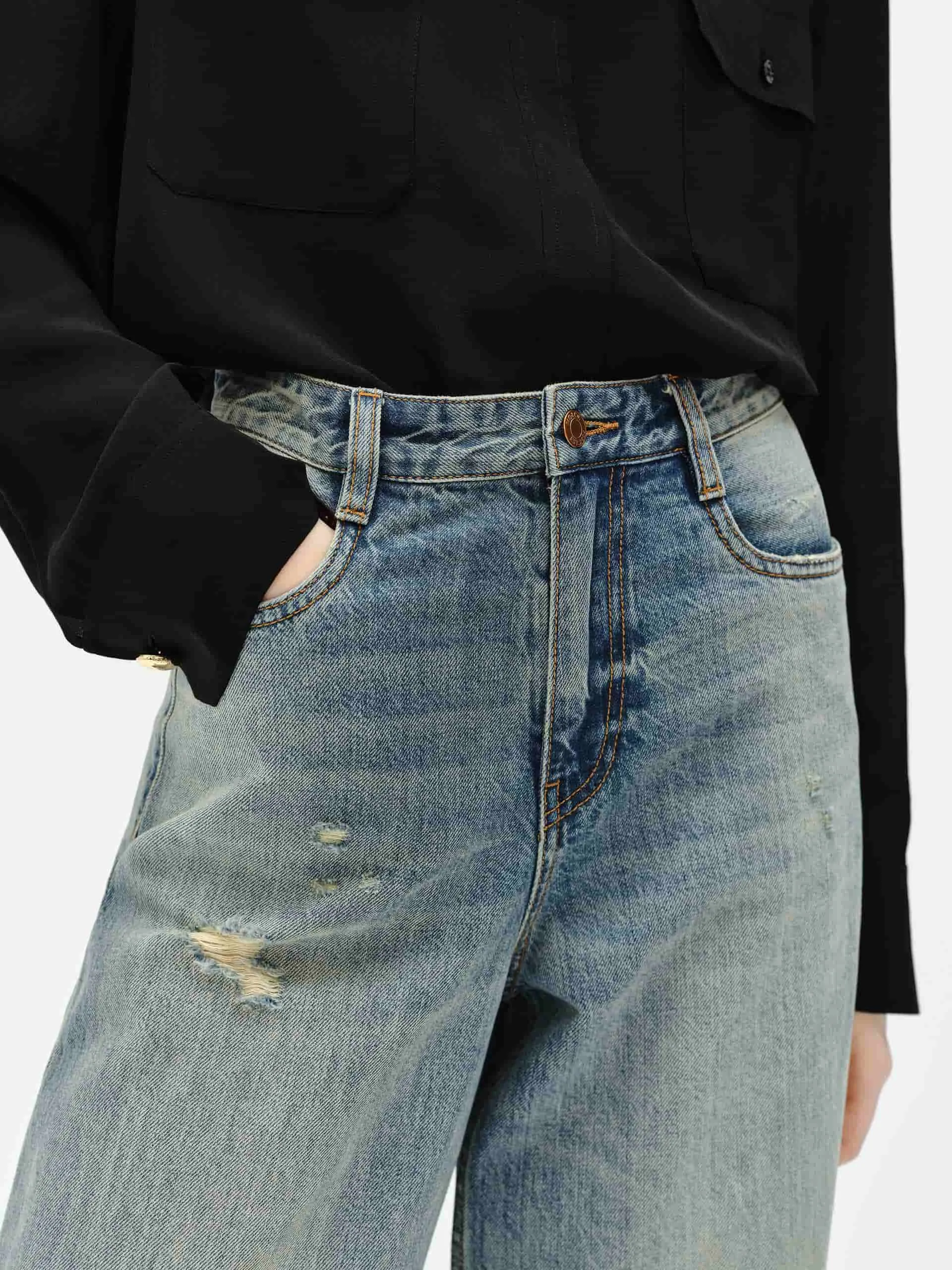 Wide Leg Blue Denim Jeans