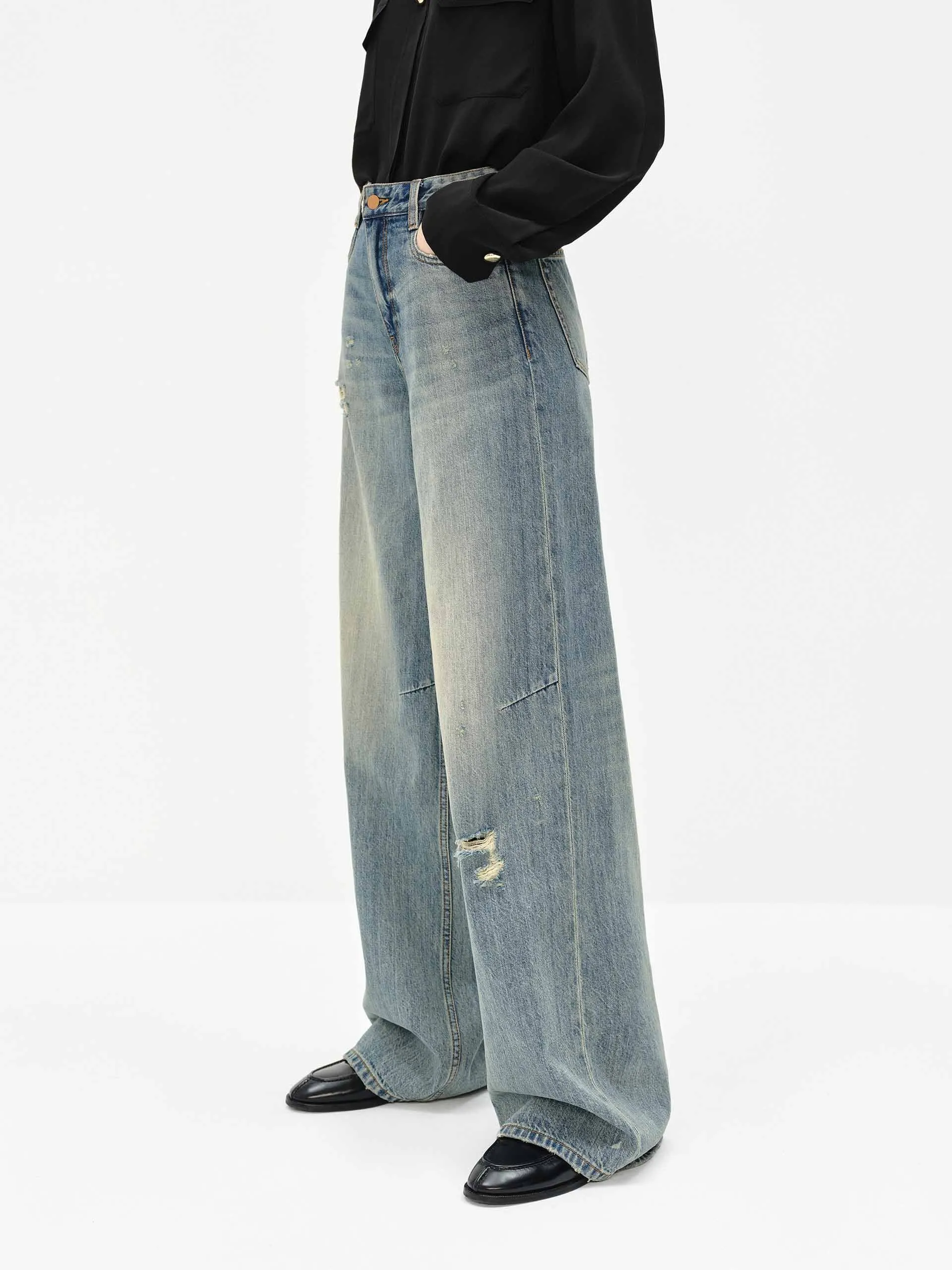 Wide Leg Blue Denim Jeans