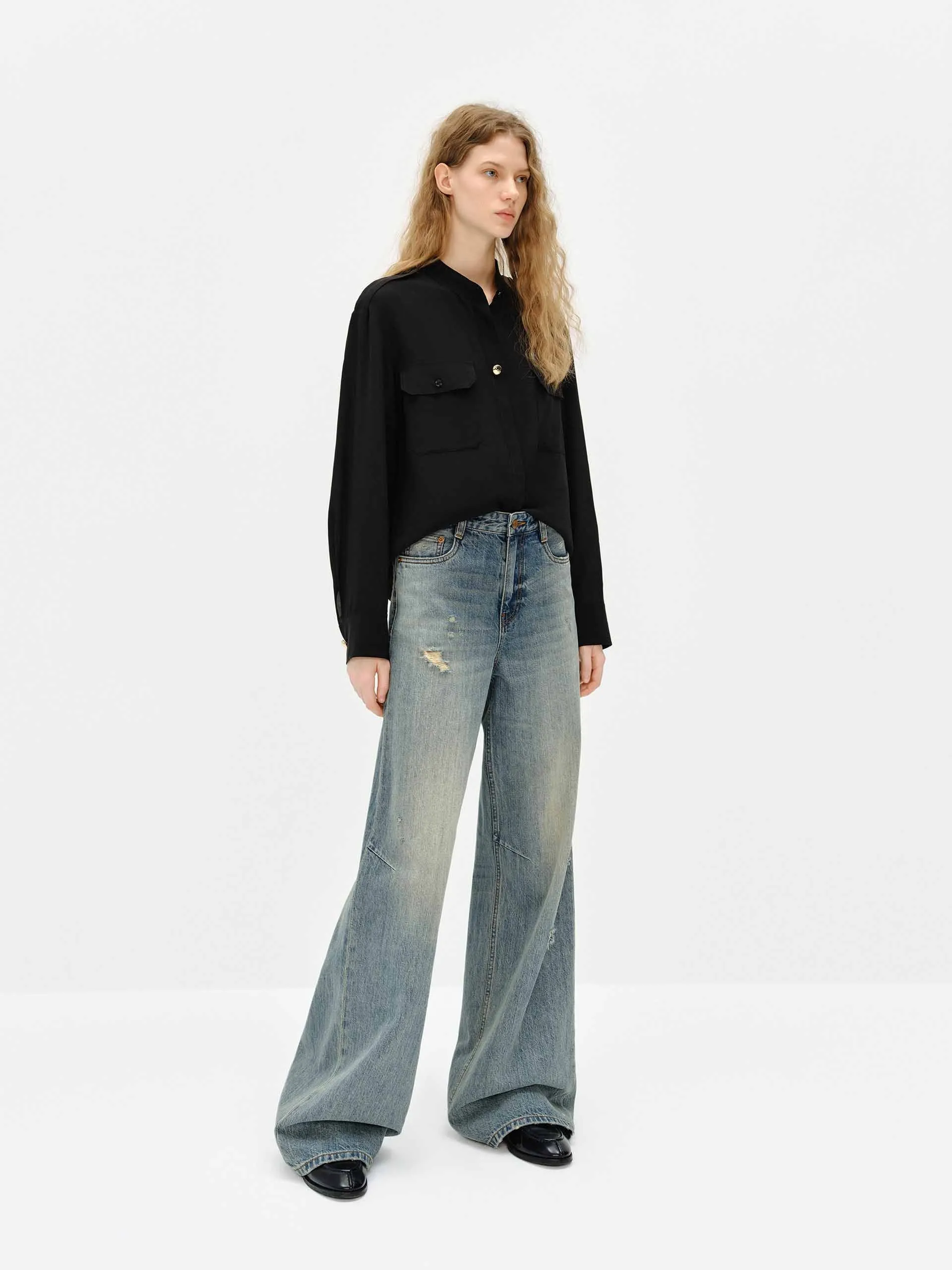 Wide Leg Blue Denim Jeans