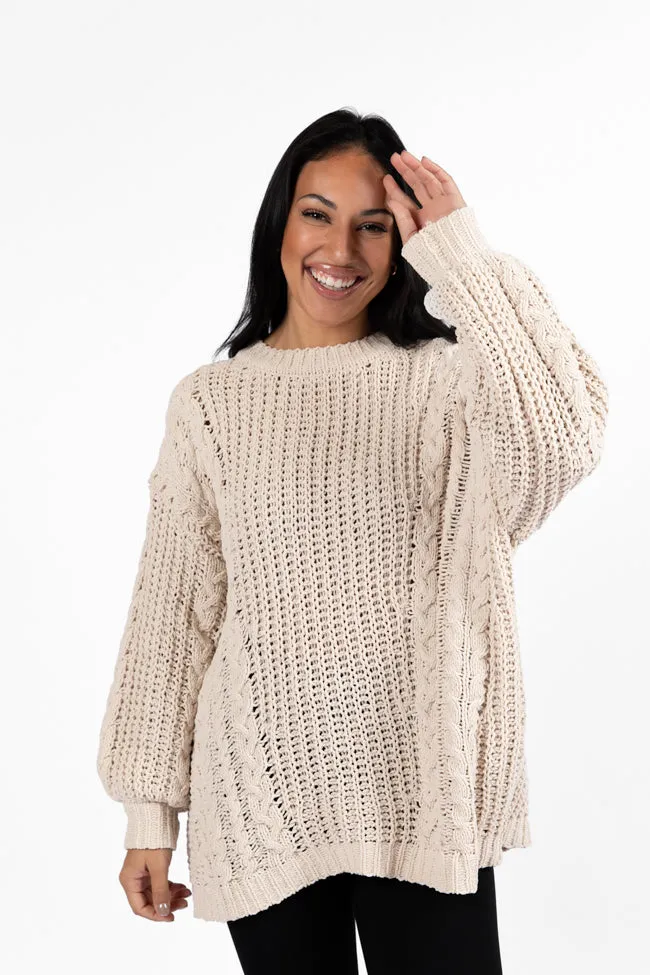 Wide Open Spaces Beige Chenille Cable Knit Oversized Sweater FINAL SALE