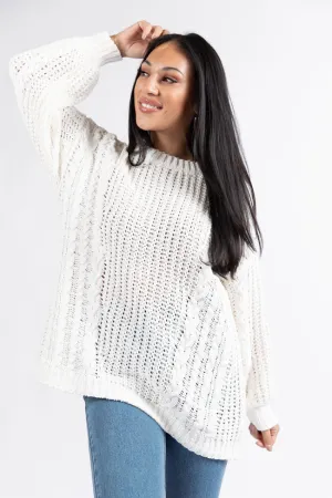 Wide Open Spaces Ivory Oversized Chenille Crew Neck Sweater FINAL SALE