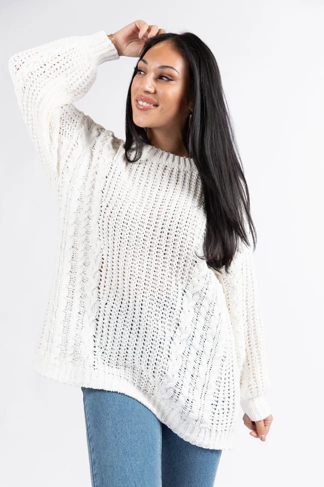 Wide Open Spaces Ivory Oversized Chenille Crew Neck Sweater FINAL SALE