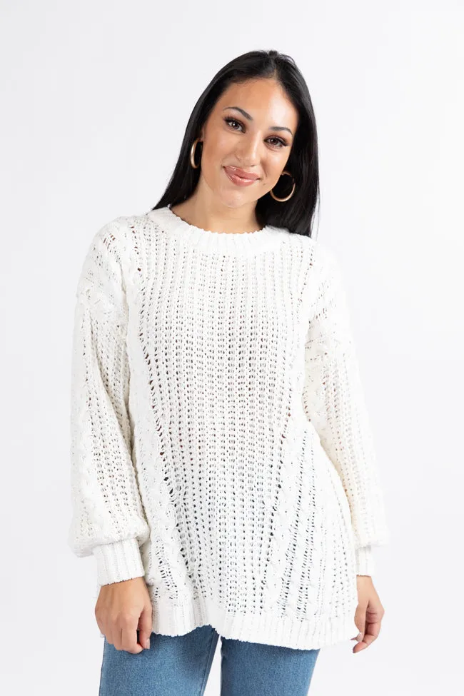 Wide Open Spaces Ivory Oversized Chenille Crew Neck Sweater FINAL SALE