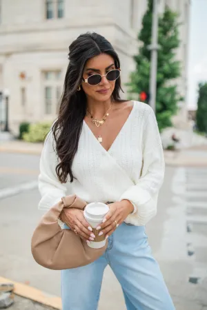 With Love Ivory Wrap Pointelle Sweater FINAL SALE