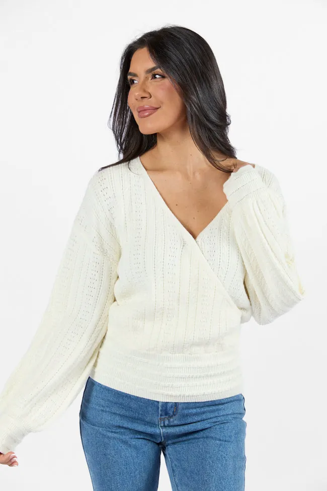 With Love Ivory Wrap Pointelle Sweater FINAL SALE