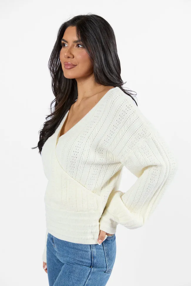 With Love Ivory Wrap Pointelle Sweater FINAL SALE