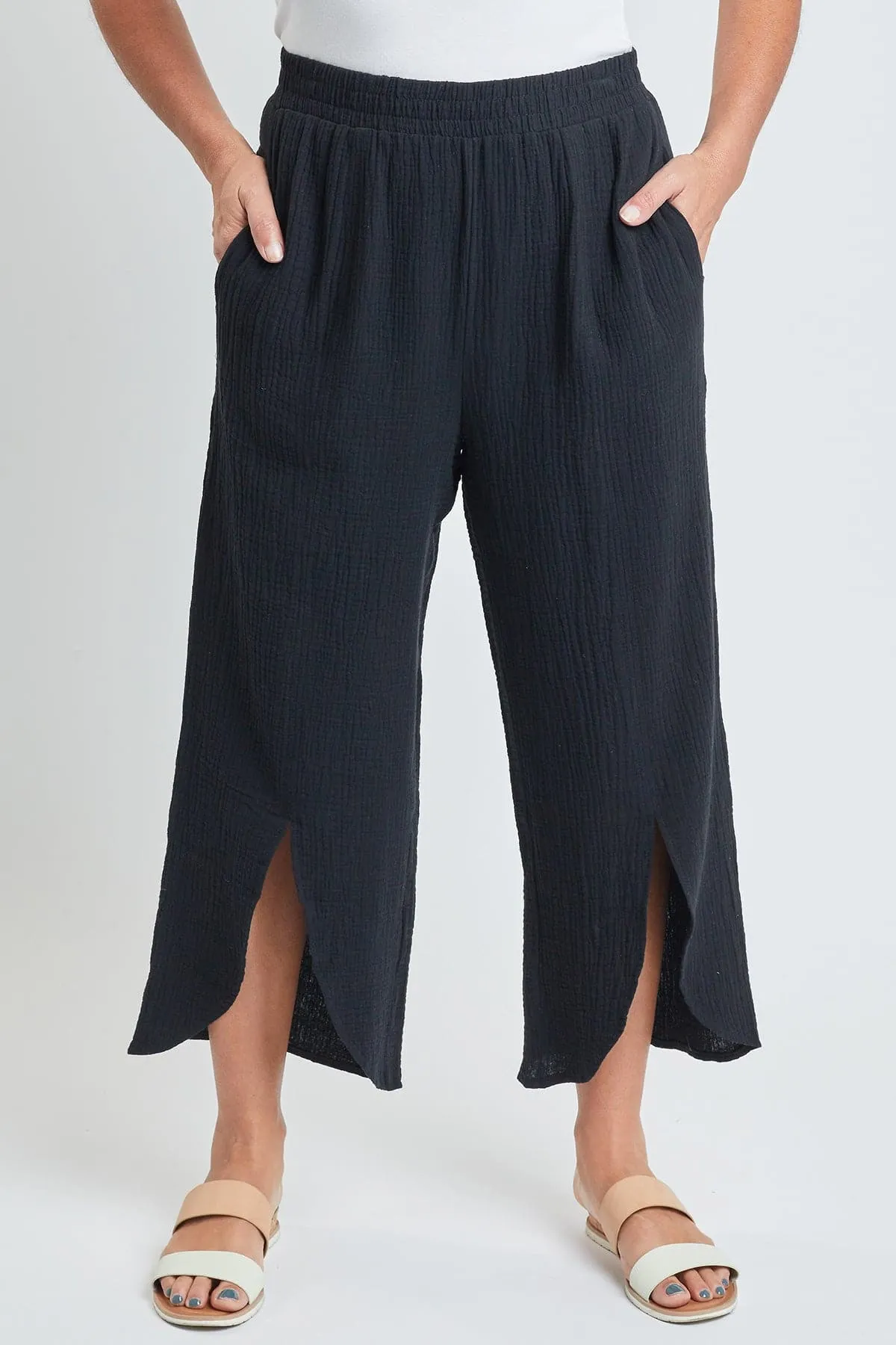 Women’s Double Gauze Front Split Wide Leg Pants