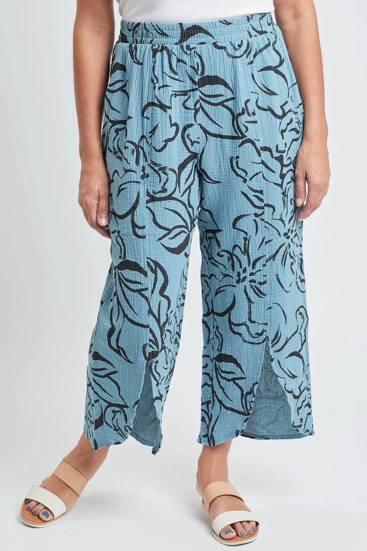 Women’s Double Gauze Front Split Wide Leg Pants