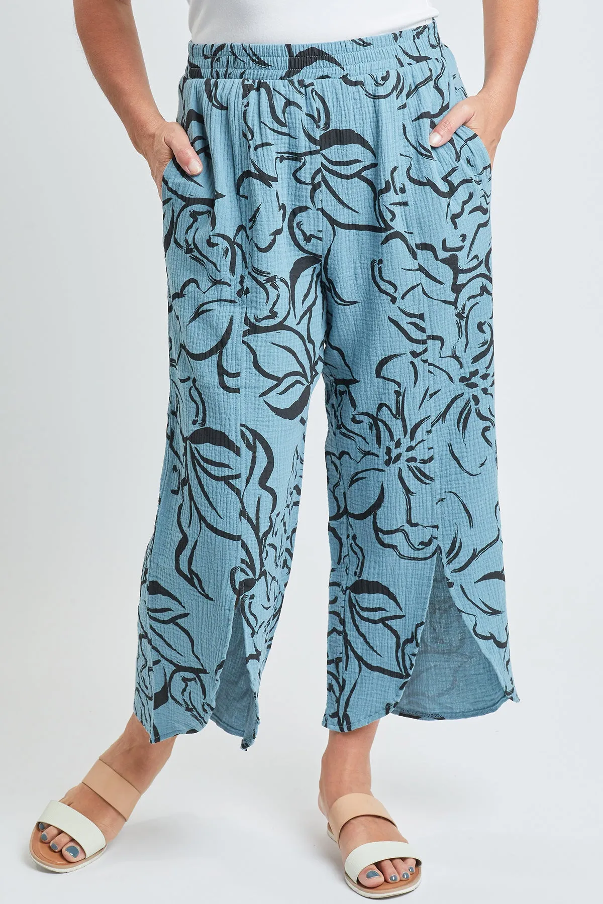 Women’s Double Gauze Front Split Wide Leg Pants