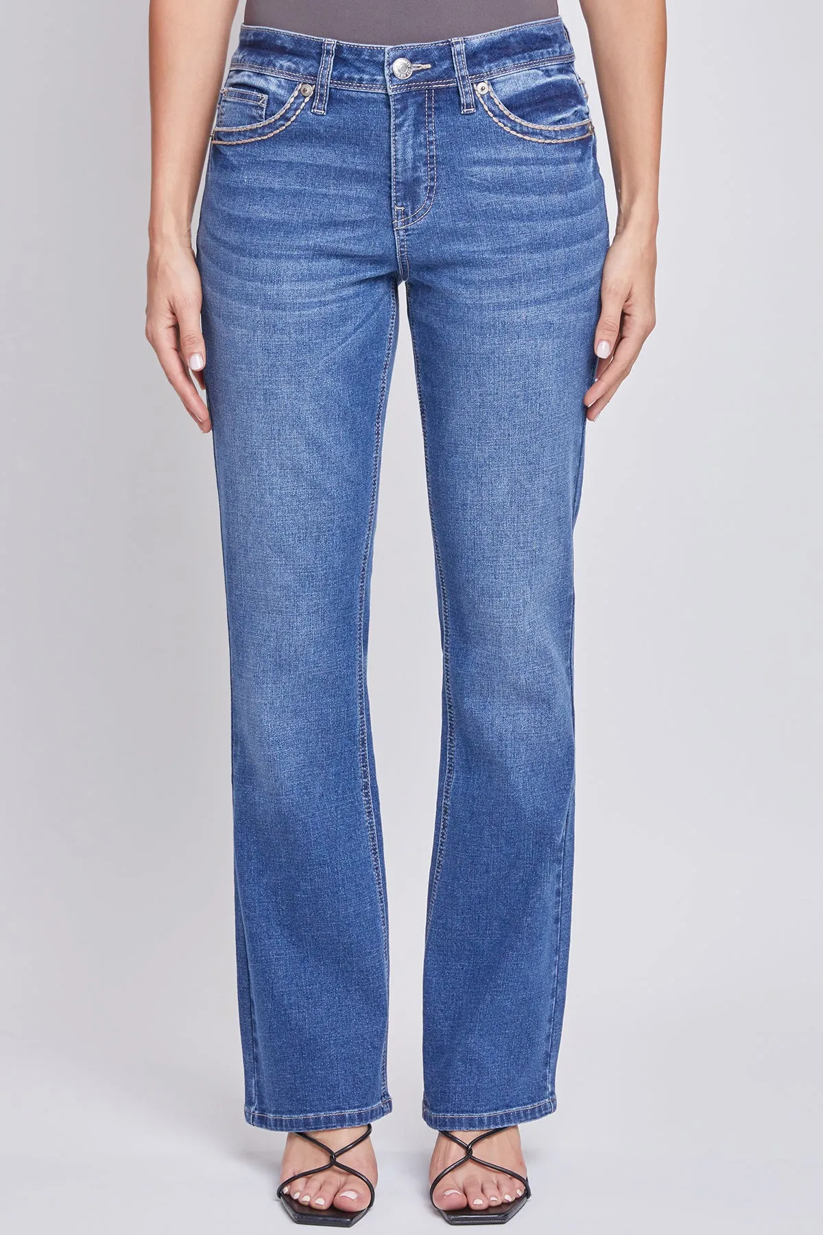 Women’s Mid-Rise Studded Cross Flap Pocket Bootcut Jean