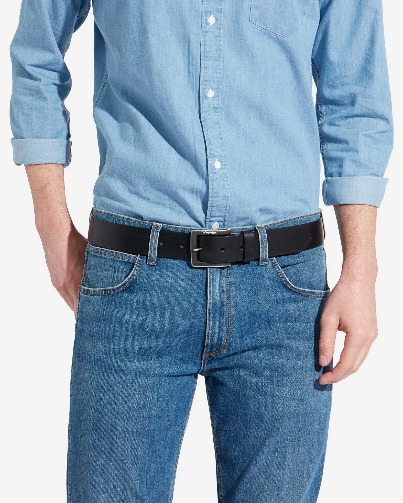 Wrangler Kabel Buckle Leather Belt - Black