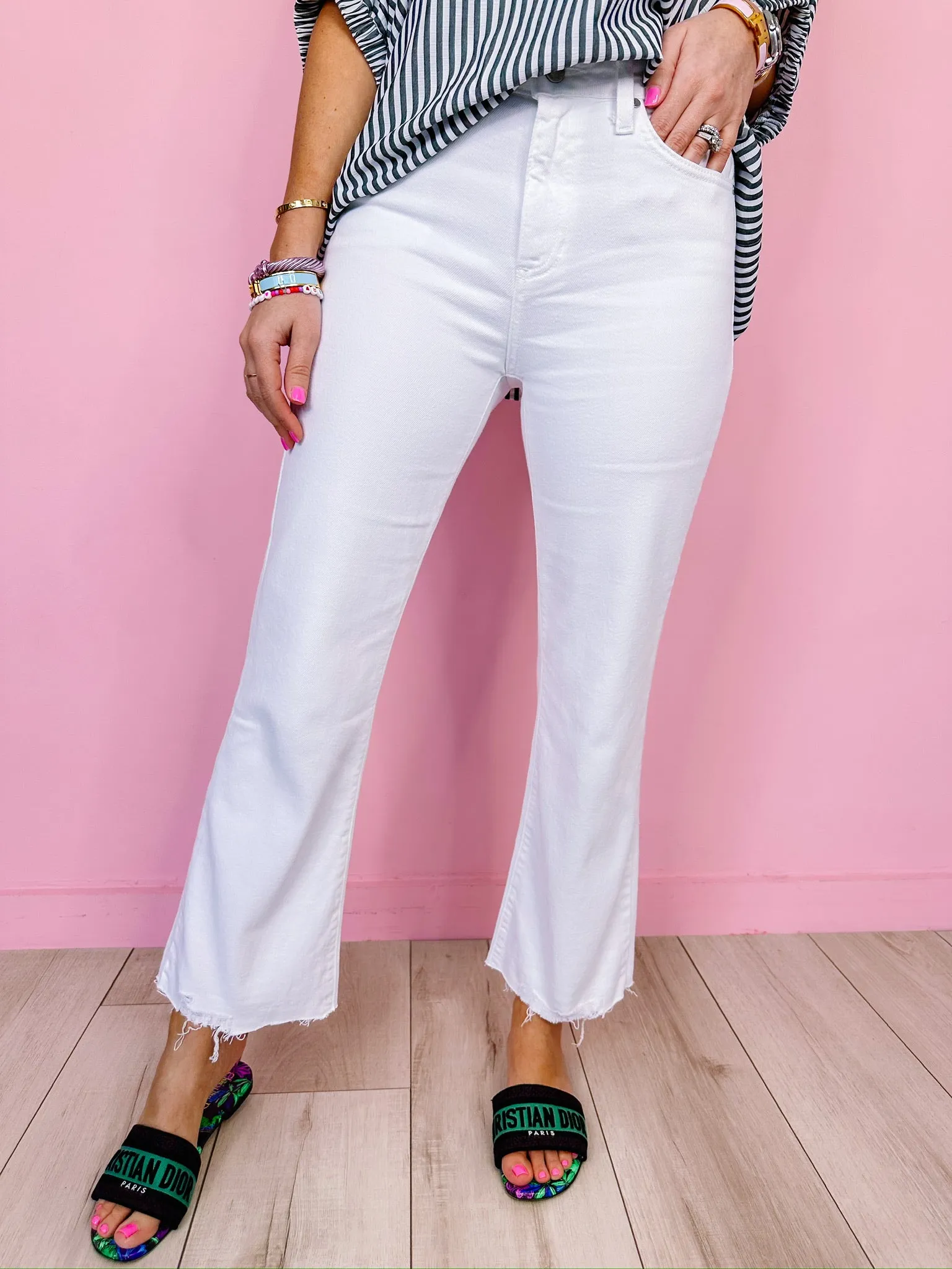 WREN VINTAGE CROP FLARE JEAN - WHITE